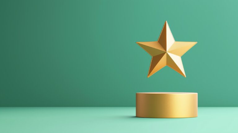 single golden star on a pedestal, symbolizing excellence in business